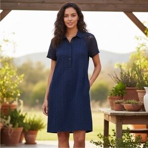 J.Crew Eyelet Popover Shirtdress Navy Blue Size 00